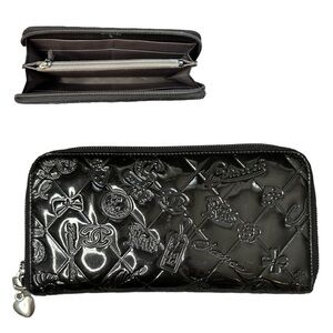 Authentic CHANEL Precious Symbols Black Patent Quilted Leather Zippy Wallet